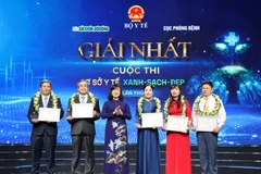 Bộ trưởng Bộ Y tế Đào Hồng Lan trao cho các đơn vị đoạt giải Nhất. (Ảnh: PV/Vietnam+)