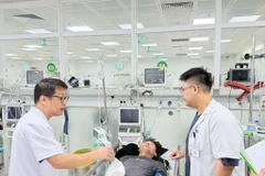 Bác sỹ điều trị cho một bệnh nhân tại Bệnh viện Hữu nghị Việt Đức. (Ảnh: PV/Vietnam+)