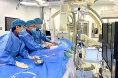 Các bác sỹ Bệnh viện 19-8 thực hiện ca can thiệp tim mạch phức tạp cho bệnh nhân. (Ảnh: PV/Vietnam+)
