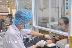 Lấy máu xét nghiệm cho người bệnh. (Ảnh: Mai Trang/TTXVN)