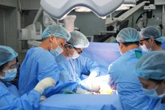 Các bác sỹ Bệnh viện Trung ương Quân đội 108 thực hiện ca ghép tạng cho bệnh nhân. (Ảnh: PV/Vietnam+)