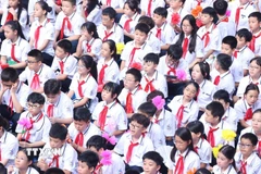 Học sinh Trường THCS Giảng Võ tại lễ khai giảng năm học mới 2024-2025. (Ảnh: Văn Điệp/TTXVN)