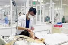 Bác sỹ Bệnh viện Quân y 175, Thành phố Hồ Chí Minh điều trị cho bệnh nhân sốt xuất huyết nặng. (Ảnh: TTXVN/Vietnam+)