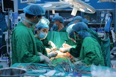 Các bác sỹ thực hiện ca ghép phổi cho bệnh nhân. (Ảnh: PV/Vietnam+)