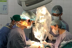 Các bác sỹ thực hiện ca phẫu thuật cho bệnh nhân. (Ảnh: PV/Vietnam+)