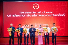 Các tập thể, cá nhân được tôn vinh tại Chương trình Chào mừng ngày Chuyển đổi số Quốc gia năm 2025. (Ảnh: Minh Sơn/Vietnam+)