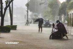 Hà Nội tiếp tục có mưa lớn trong sáng 8/10. (Ảnh: Vietnam+)