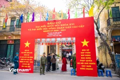 Di tích 40 Lãn Ông (Hội quán Phúc Kiến) là điểm bỏ phiếu của các tổ dân phố Hàng Bồ số 3, số 5, số 6. (Ảnh: Minh Sơn/Vietnam+)