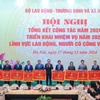 Khen thưởng các đơn vị tại Hội nghị toàn quốc tổng kết việc thực hiện nhiệm vụ năm 2024, triển khai nhiệm vụ năm 2025 lĩnh vực lao động, người có công và xã hội. (Ảnh: Hoàng Hiếu/TTXVN)