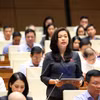 Đại biểu Đoàn Thị Lê An (đoàn Cao Bằng) phát biểu thảo luận tại Quốc hội. (Ảnh: Văn Điệp/TTXVN)