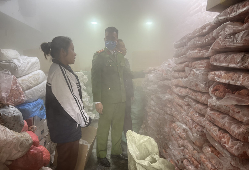 Lực lượng chức năng kiểm tra kho hàng thực phẩm tại địa bàn huyện Thường Tín, thành phố Hà Nội. (Ảnh: PV/Vietnam+)
