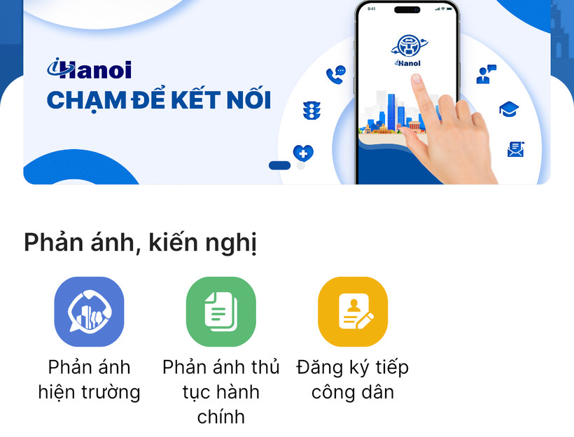Ứng dụng "Công dân Thủ đô Số" -iHanoi. (Ảnh: PV/Vietnam+)