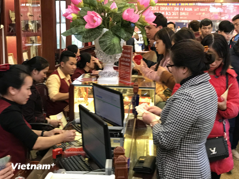 Một điểm giao dịch vàng tại Hà Nội. (Ảnh: Đức Duy/Vietnam+)