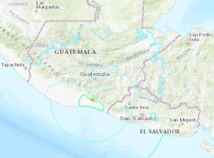 Vị trí xảy ra trận động đất ở miền Nam Guatemala. (Nguồn: USGS)