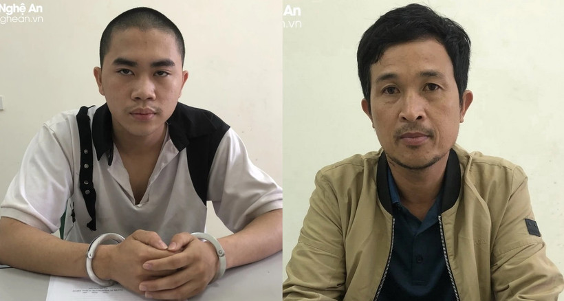 Đối tượng Nguyễn Đức Đoàn (trái) và đối tượng Đào Văn Dũng tại cơ quan Công an. (Nguồn: Báo Nghệ An)
