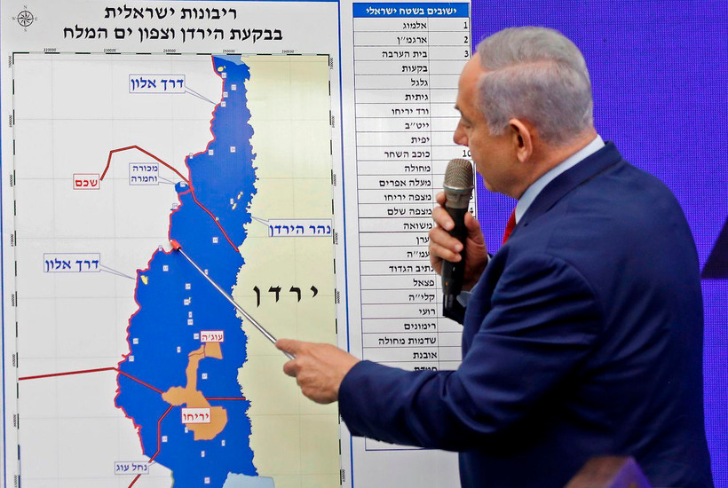 Thủ tướng Israel Benjamin Netanyahu trình bày về kế hoạch sáp nhập một phần khu Bờ Tây ngày 10/9/2019. (Nguồn: AFP)