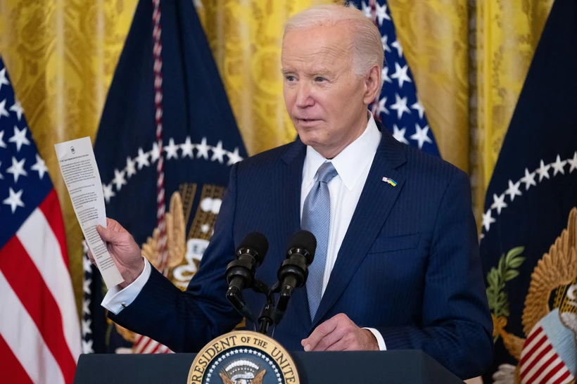 Tổng thống Mỹ Joe Biden phát biểu tại Nhà Trắng ngày 23/2/2024. (Ảnh: AFP/TTXVN)