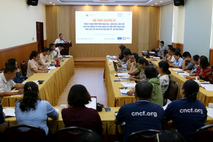 Quang cảnh hội thảo về tình hình bóc lột, xâm hại trẻ em trên địa bàn Thành phố Hồ Chí Minh. (Ảnh: Thanh Vũ/TTXVN)