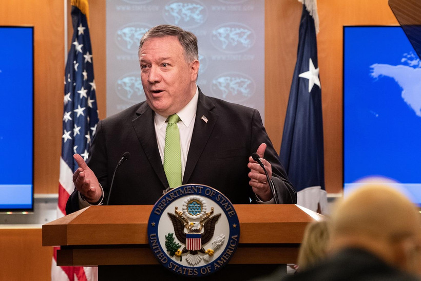 Ngoại trưởng Mỹ Mike Pompeo phát biểu trong cuộc họp báo tại Washington, DC, ngày 20/5/2020. (Ảnh: AFP/TTXVN)