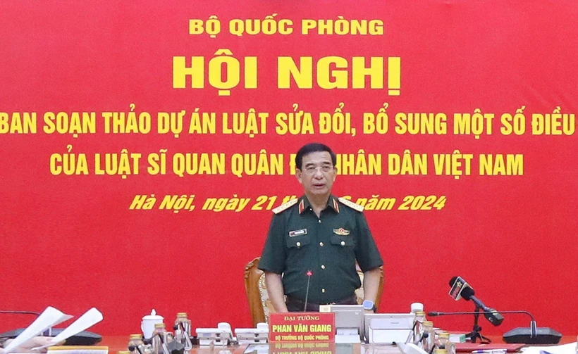 Đại tướng Phan Văn Giang phát biểu tại hội nghị. (Ảnh: Hồng Pha/TTXVN phát)