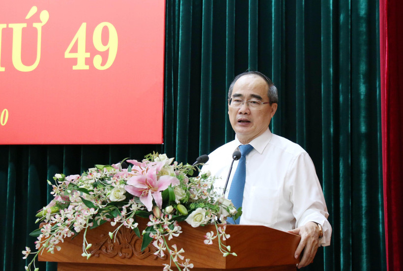 Bí thư Thành ủy Thành phố Hồ Chí Minh Nguyễn Thiện Nhân phát biểu khai mạc Hội nghị. (Ảnh: Tiến Lực/TTXVN)