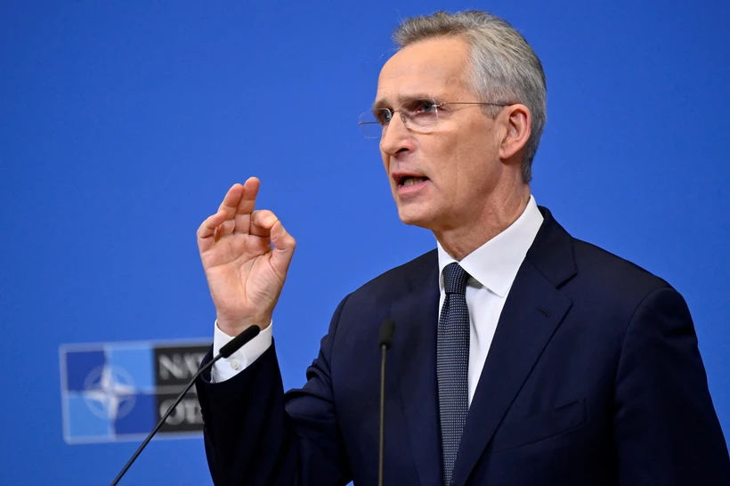 Tổng Thư ký NATO Jens Stoltenberg trong cuộc họp báo trước Hội nghị Bộ trưởng Quốc phòng các nước thành viên NATO tại Brussels, Bỉ ngày 14/2/2024. (Ảnh: AFP/TTXVN)