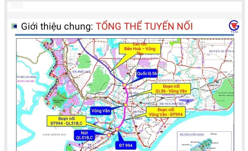 Sơ đồ tuyến đường nối cao tốc Biên Hòa-Vũng Tàu đoạn từ quốc lộ 56 đến nút giao vòng xoay quốc lộ 51B,C. (Ảnh: TTXVN phát)