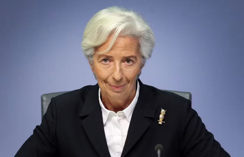 Chủ tịch Ngân hàng trung ương châu Âu (ECB), bà Christine Lagarde tại cuộc họp báo ở Frankfurt, Đức. (Ảnh: AFP/TTXVN)