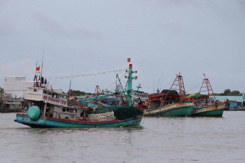 Tàu cá tại cửa biển Sông Đốc, huyện Trần Văn Thời (Cà Mau). (Ảnh: Kim Há/TTXVN)