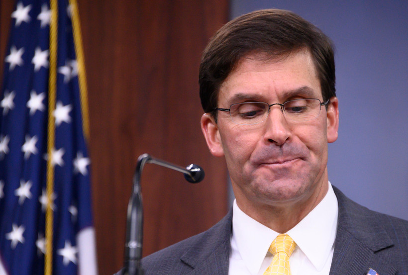 Bộ trưởng Quốc phòng Mỹ Mark Esper trong cuộc họp báo tại Washington DC., ngày 28/8/2019. (Ảnh: AFP/TTXVN)
