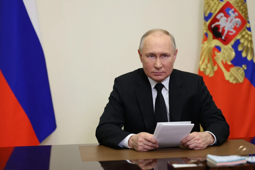 Tổng thống Nga Vladimir Putin phát biểu tại cuộc họp ở Moskva. (Ảnh: AFP/TTXVN)