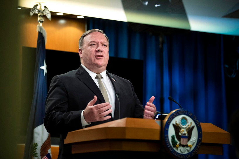 Ngoại trưởng Mỹ Mike Pompeo phát biểu trong cuộc họp báo tại Washington, DC. (Ảnh: AFP/TTXVN)