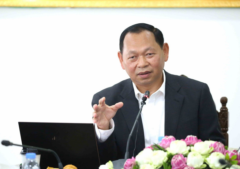 Ông Chhay Rithisen, Bộ trưởng Bộ Phát triển Nông thôn Campuchia phát biểu tại diễn đàn. (Ảnh: Huỳnh Thảo/TTXVN)