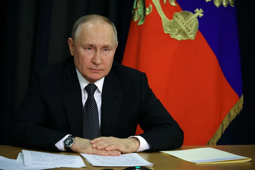 Tổng thống Nga Vladimir Putin phát biểu tại cuộc họp ở Moskva. (Ảnh: AFP/TTXVN)