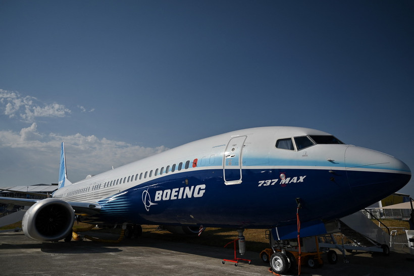 Máy bay Boeing 737 trưng bày tại Triển lãm Hàng không Farnborough, Anh, ngày 18/7/2022. (Ảnh: AFP/TTXVN)