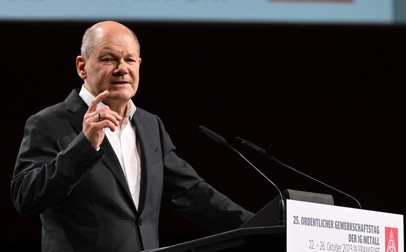 Thủ tướng Đức Olaf Scholz phát biểu tại một sự kiện ở Frankfurt am Main ngày 24/10/2023. (Ảnh: AFP/TTXVN)