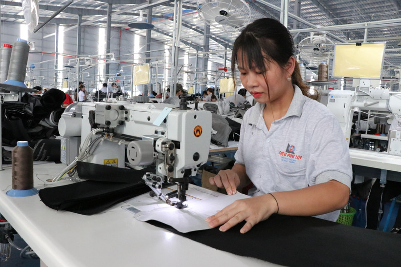 Dây chuyền may của Công ty Triệu Phú Lộc (huyện Bắc Tân Uyên). (Ảnh: Chí Tưởng/TTXVN)