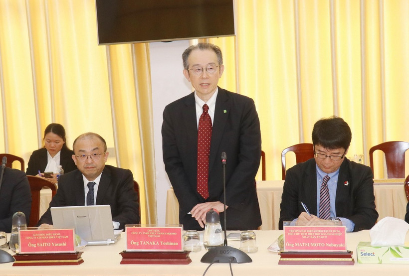 Ông Tanaka Toshinao, Chủ tịch Công ty trách nhiệm hữu hạn thực phẩm Takesho Việt Nam phát biểu tại buổi làm việc. (Ảnh: Ngọc Thiện/TTXVN) 