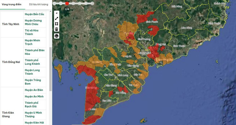 Hệ thống cảnh báo các vùng có nguy cơ cháy rừng ở khu vực Nam Bộ. (Nguồn: Cục Lâm nghiệp và Kiểm lâm)