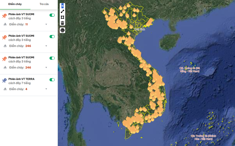 Hệ thống ghi lại các điểm cháy. (Nguồn ảnh: Cục Lâm nghiệp và Kiểm lâm)