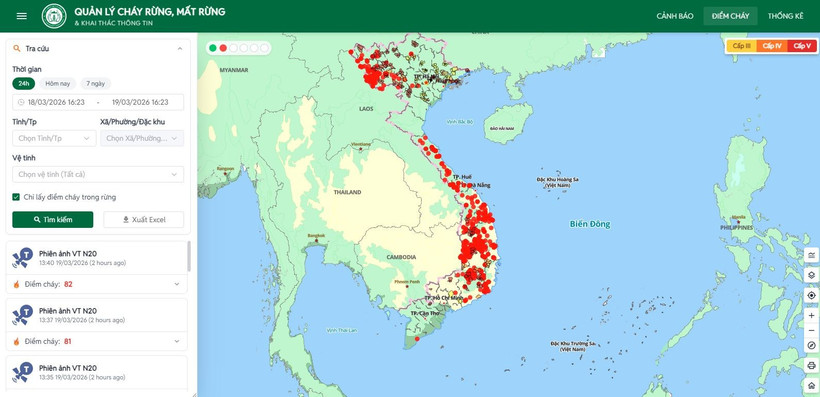Theo dõi thông tin cảnh báo cháy rừng trên hệ thống thông tin cảnh báo cháy sớm của Cục Lâm nghiệp và Kiểm lâm tại địa chỉ Website https://vnforest.gov.vn. (Nguồn: Cục Lâm nghiệp và Kiểm lâm)