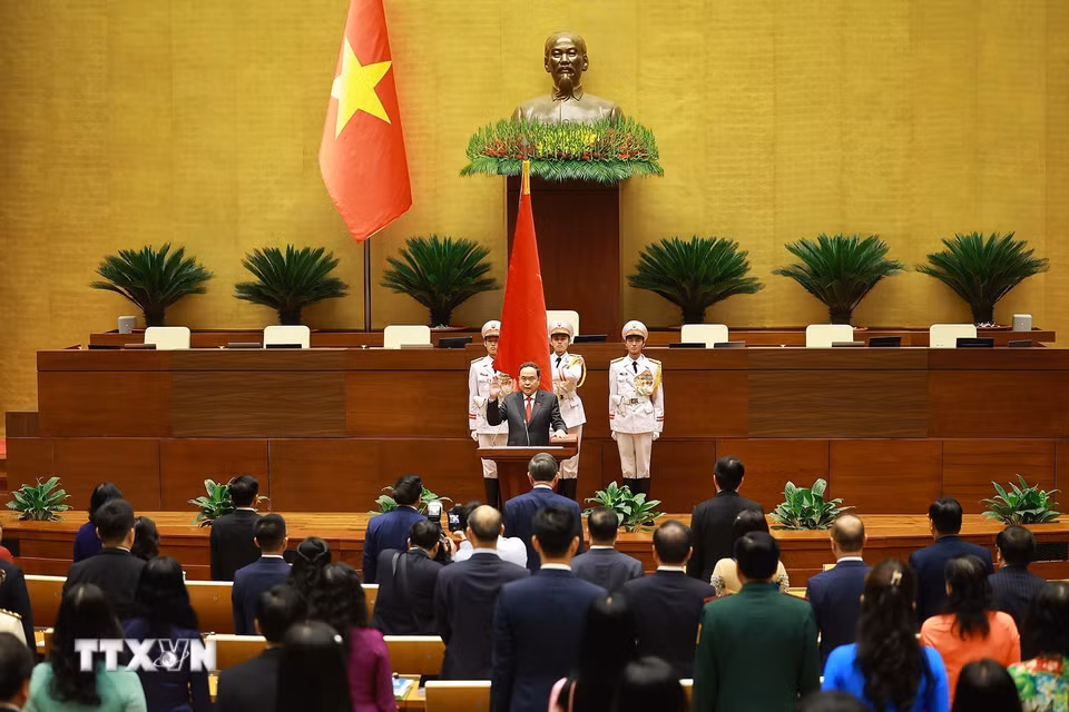 Chủ tịch Quốc hội khóa XVI Trần Thanh Mẫn tuyên thệ nhậm chức. (Ảnh: Dương Giang/TTXVN)