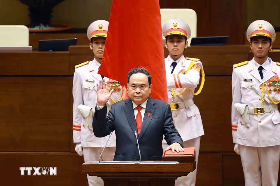 Chủ tịch Quốc hội khóa XVI Trần Thanh Mẫn tuyên thệ nhậm chức. (Ảnh: Dương Giang/TTXVN)