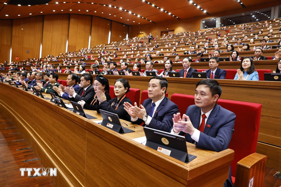 Các đại biểu tham dự phiên bế mạc Đại hội XIV của Đảng. (Ảnh: TTXVN)