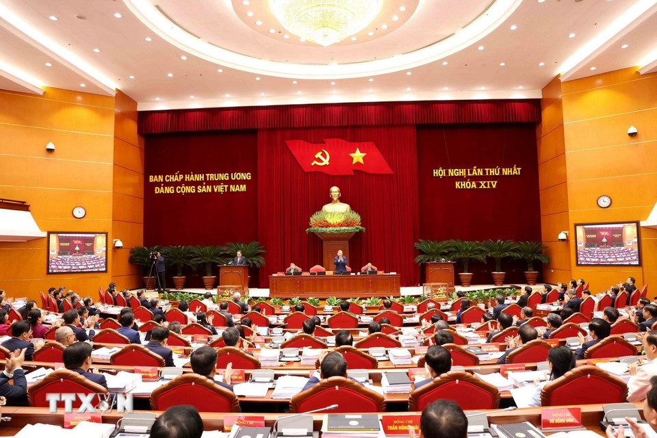 Hội nghị lần thứ nhất Ban Chấp hành Trung ương Đảng khóa XIV. (Ảnh: TTXVN)