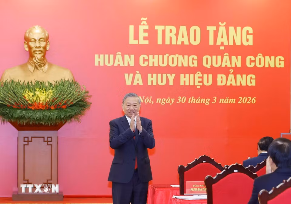 Tổng Bí thư Tô Lâm chủ trì buổi lễ. (Ảnh: Thống Nhất/TTXVN)