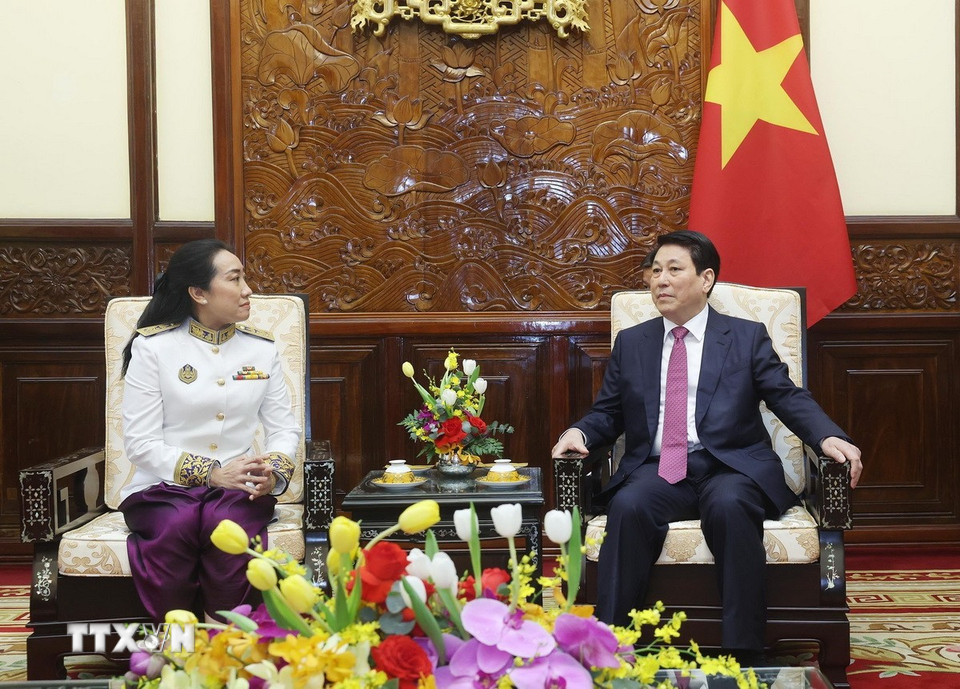 Chủ tịch nước Lương Cường tiếp Đại sứ Campuchia tại Việt Nam Touch Pharat. (Ảnh: Lâm Khánh/TTXVN)