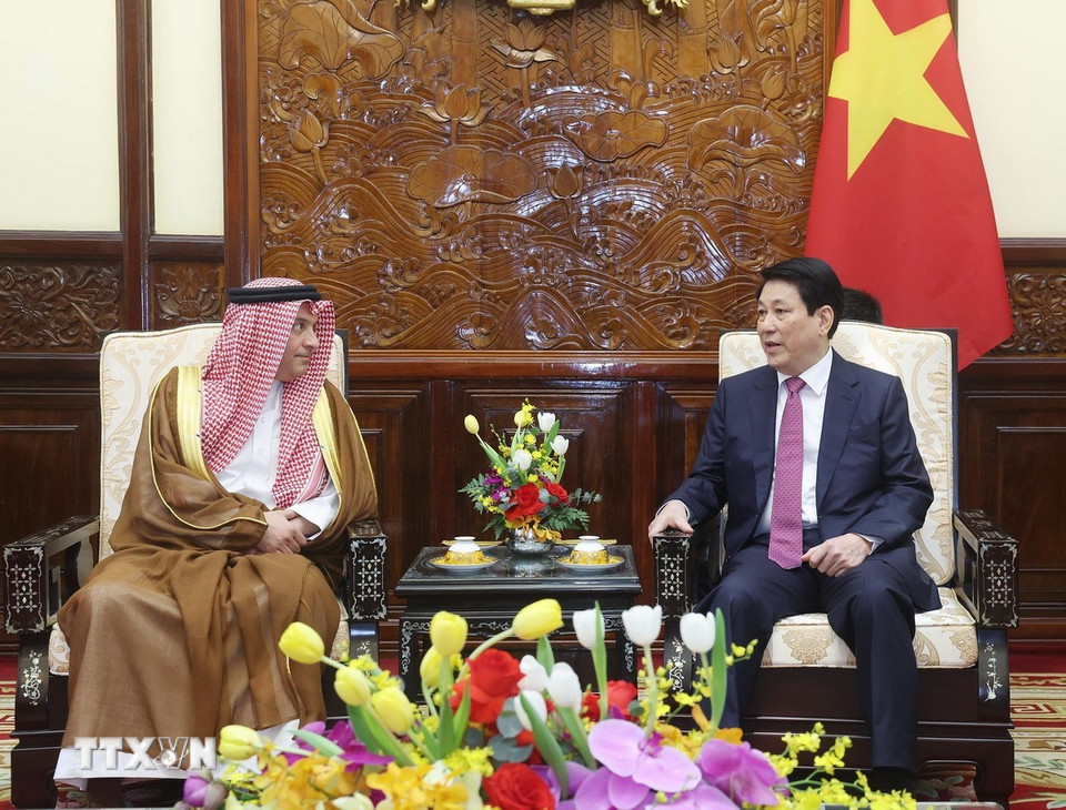 Chủ tịch nước Lương Cường tiếp Đại sứ Vương quốc Saudi Arabia tại Việt Nam Thamer Mohammed al-Gosaibi. (Ảnh: Lâm Khánh/TTXVN)