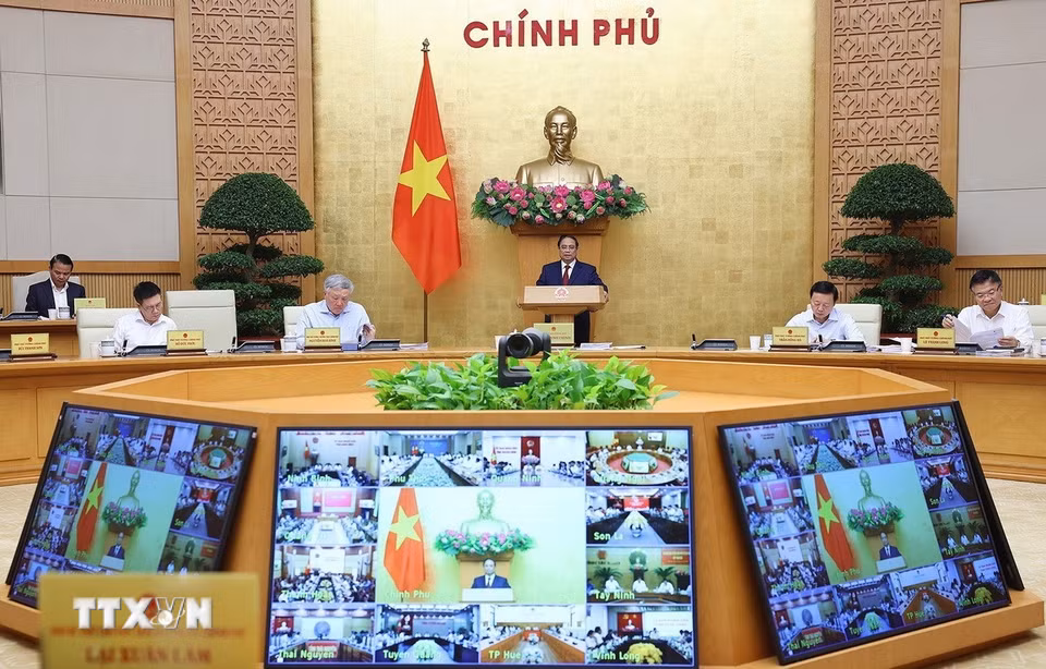 Thủ tướng Phạm Minh Chính chủ trì Phiên họp Chính phủ thường kỳ tháng 3 năm 2026 và Hội nghị Chính phủ trực tuyến với địa phương. (Ảnh: Dương Giang/TTXVN)