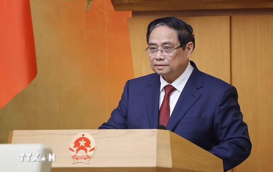 Thủ tướng Phạm Minh Chính chủ trì Phiên họp Chính phủ thường kỳ tháng 3 năm 2026 và Hội nghị Chính phủ trực tuyến với địa phương. (Ảnh: Dương Giang/TTXVN)